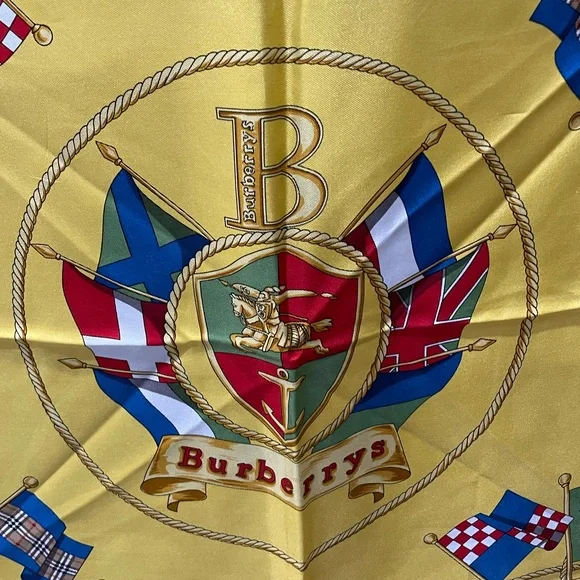 Burberry Rare Nova Check Flag Yellow 100% Silk Scarf - Picture 6 of 6